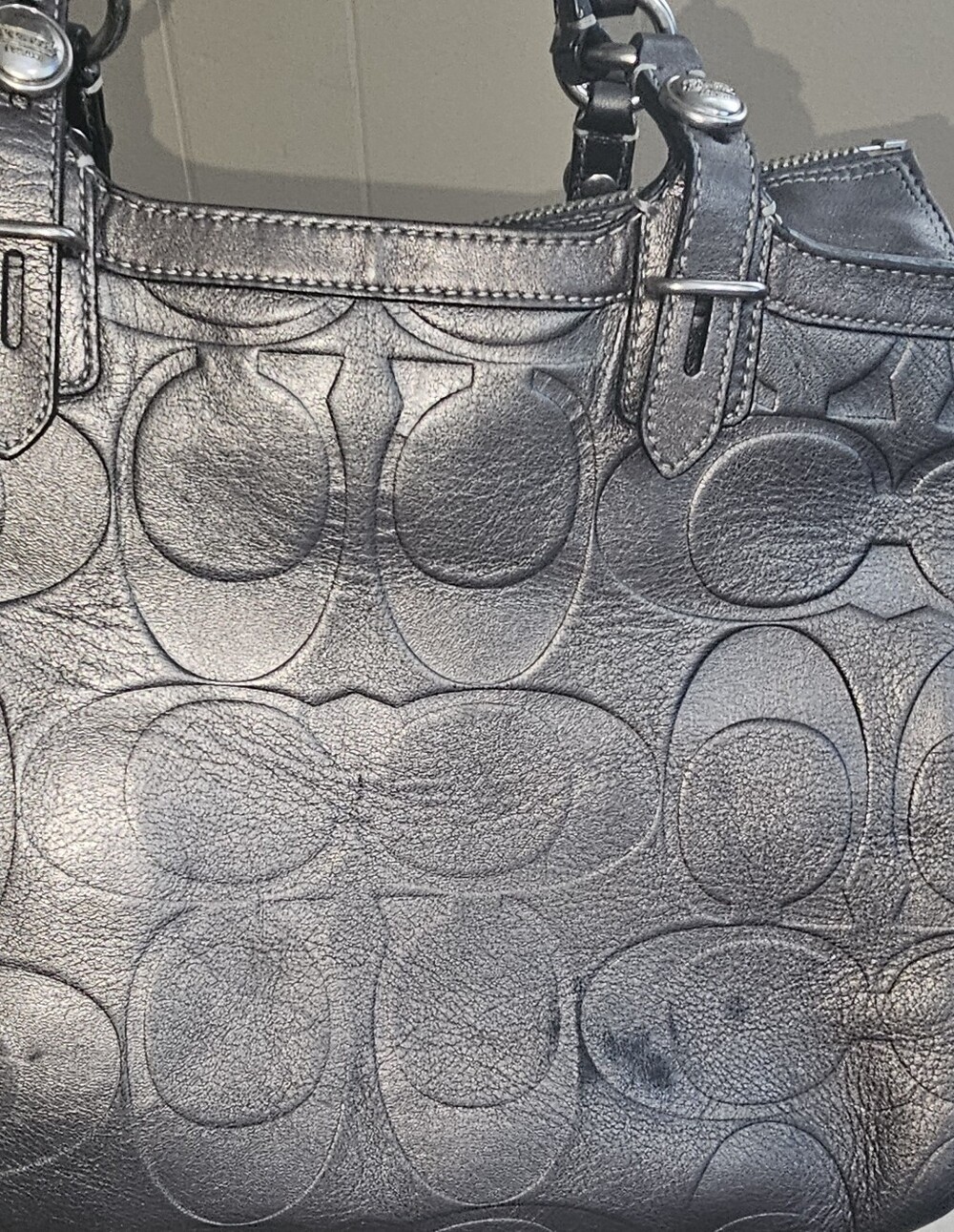 Coach F15242 Metallic Signature Leather Gallery Tote Gunmetal - Picture 10 of 11